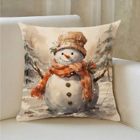 Snowman Linen Cushion Cover (Case Only) - Picture 1 of 4